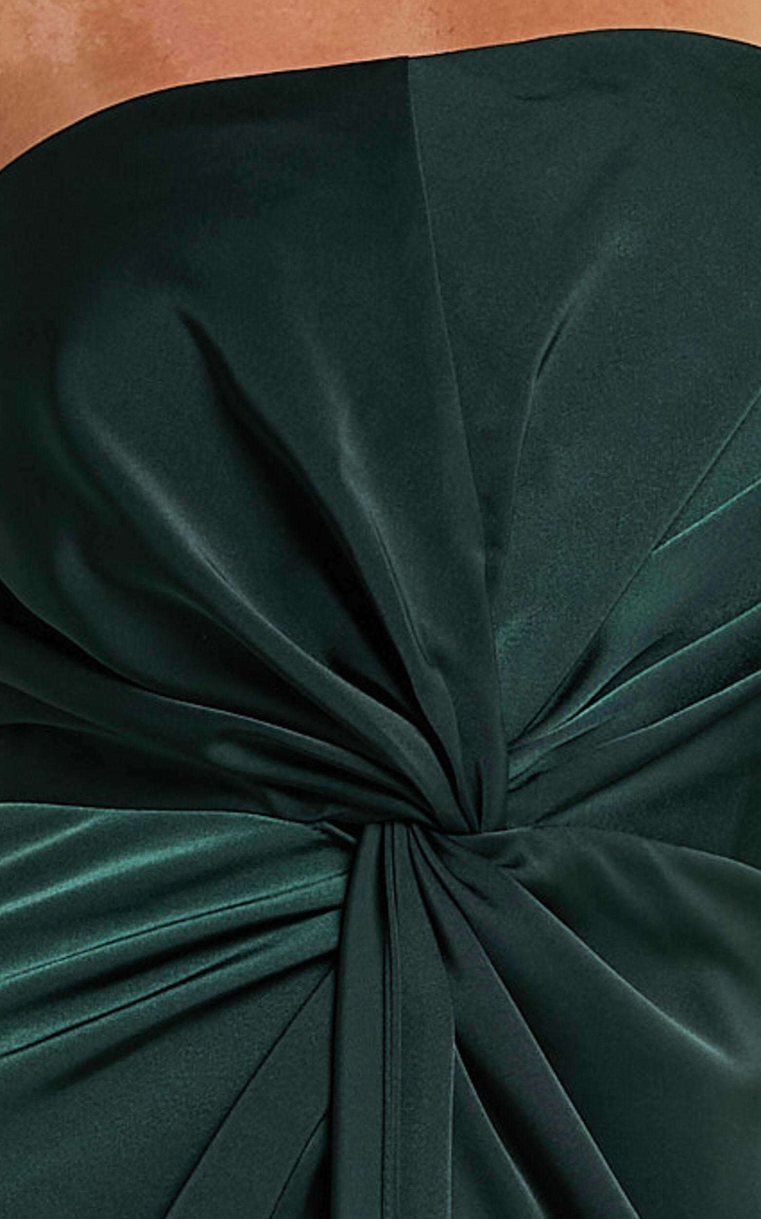 Hathaway Maxi Dress - Strapless Straight Neck Twist Front Split in Emerald Product Image