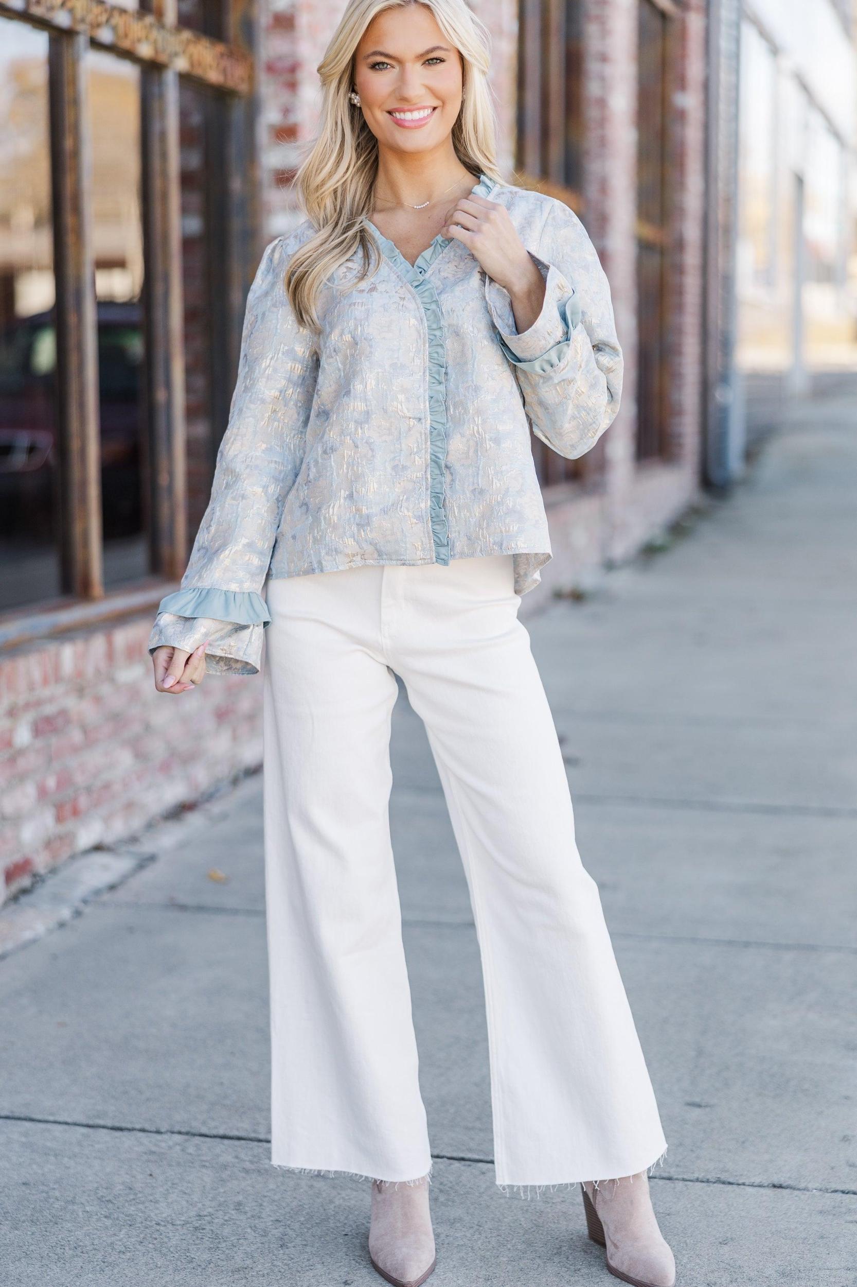 Where You're Going Slate Blue Floral Blouse Female Product Image