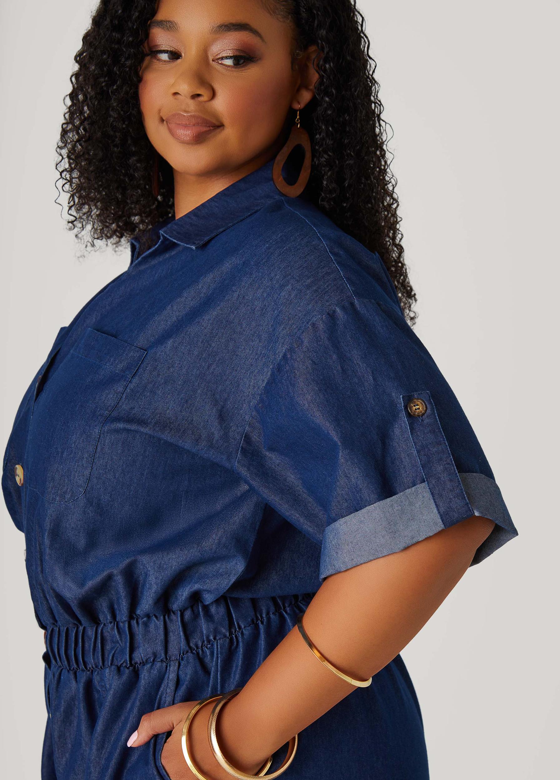 Cuffed Chambray Romper Product Image