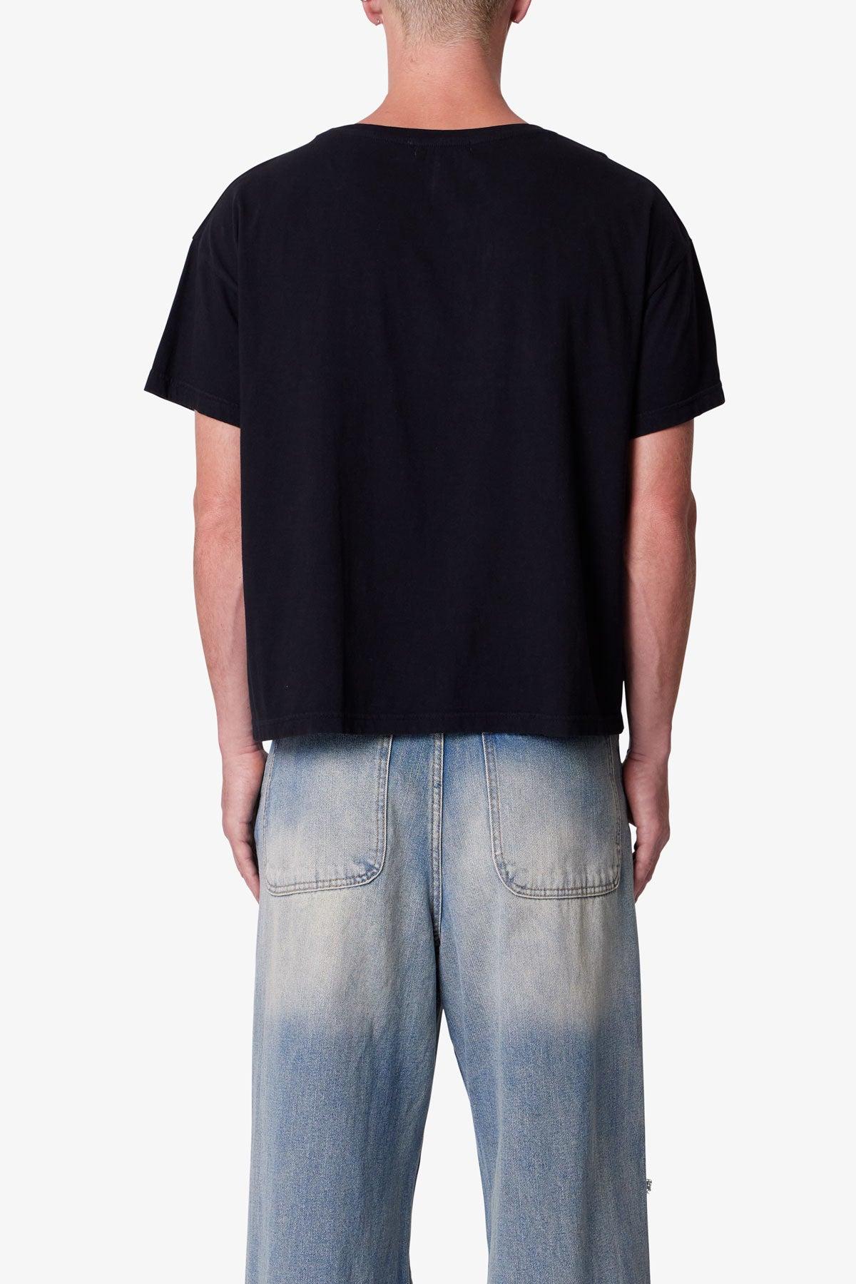 Distressed Wide Neck Tee - Washed Black Product Image