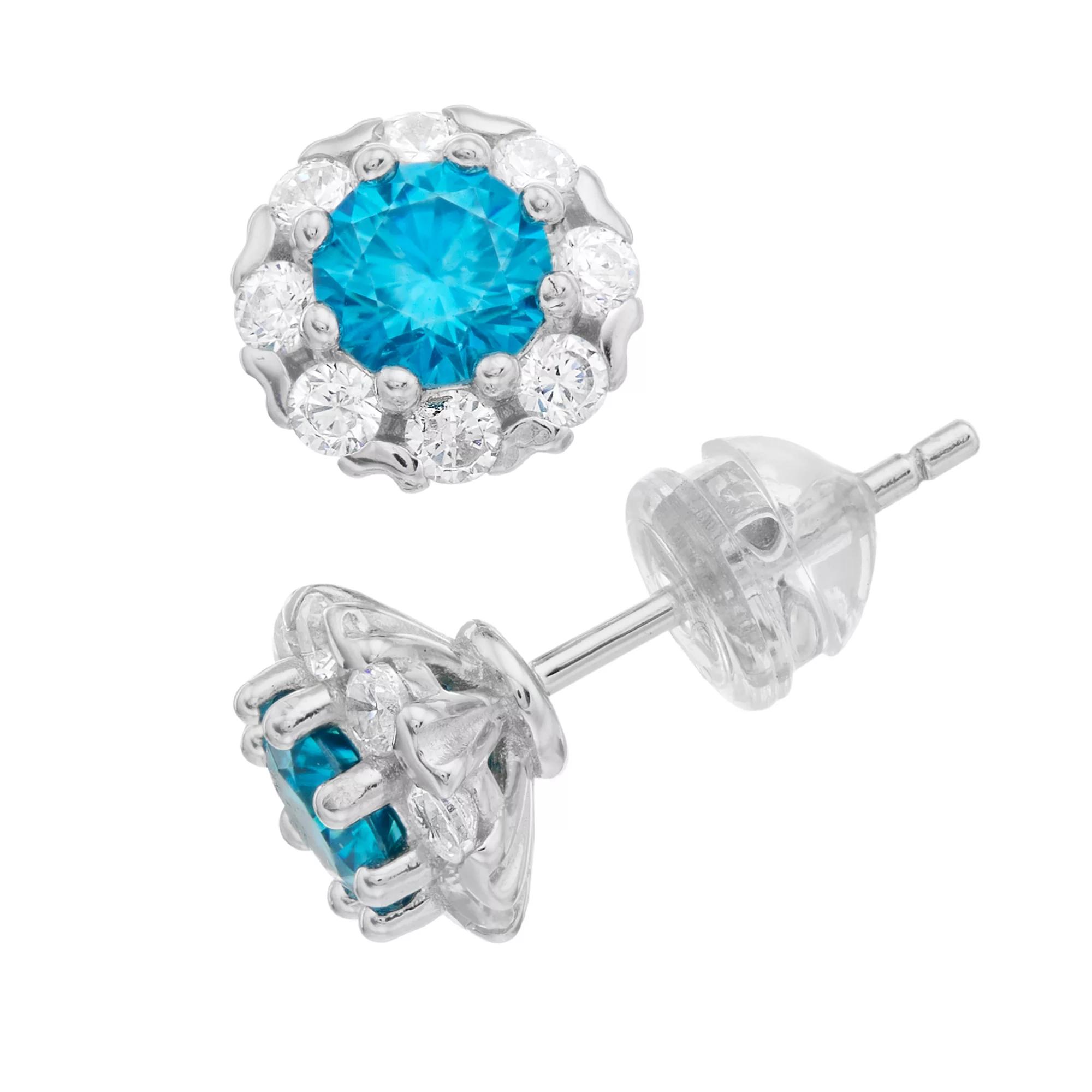 Stella Valentino Sterling Silver Lab Created Moissanite & Blue Topaz Round Halo Stud Earrings, Women's Product Image