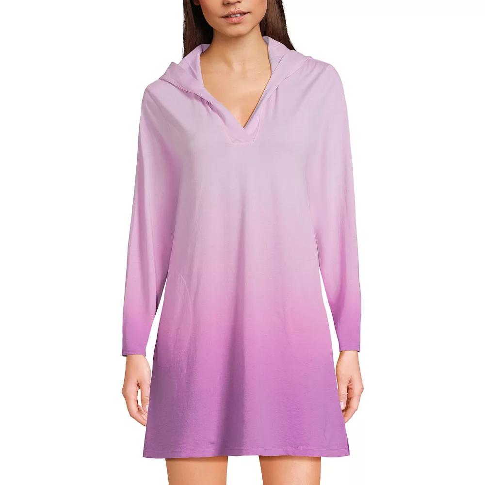 Women's Lands' End Cotton Jersey Hooded Cover-up Dress, Size: Large, Vivid Purple Ombre Product Image