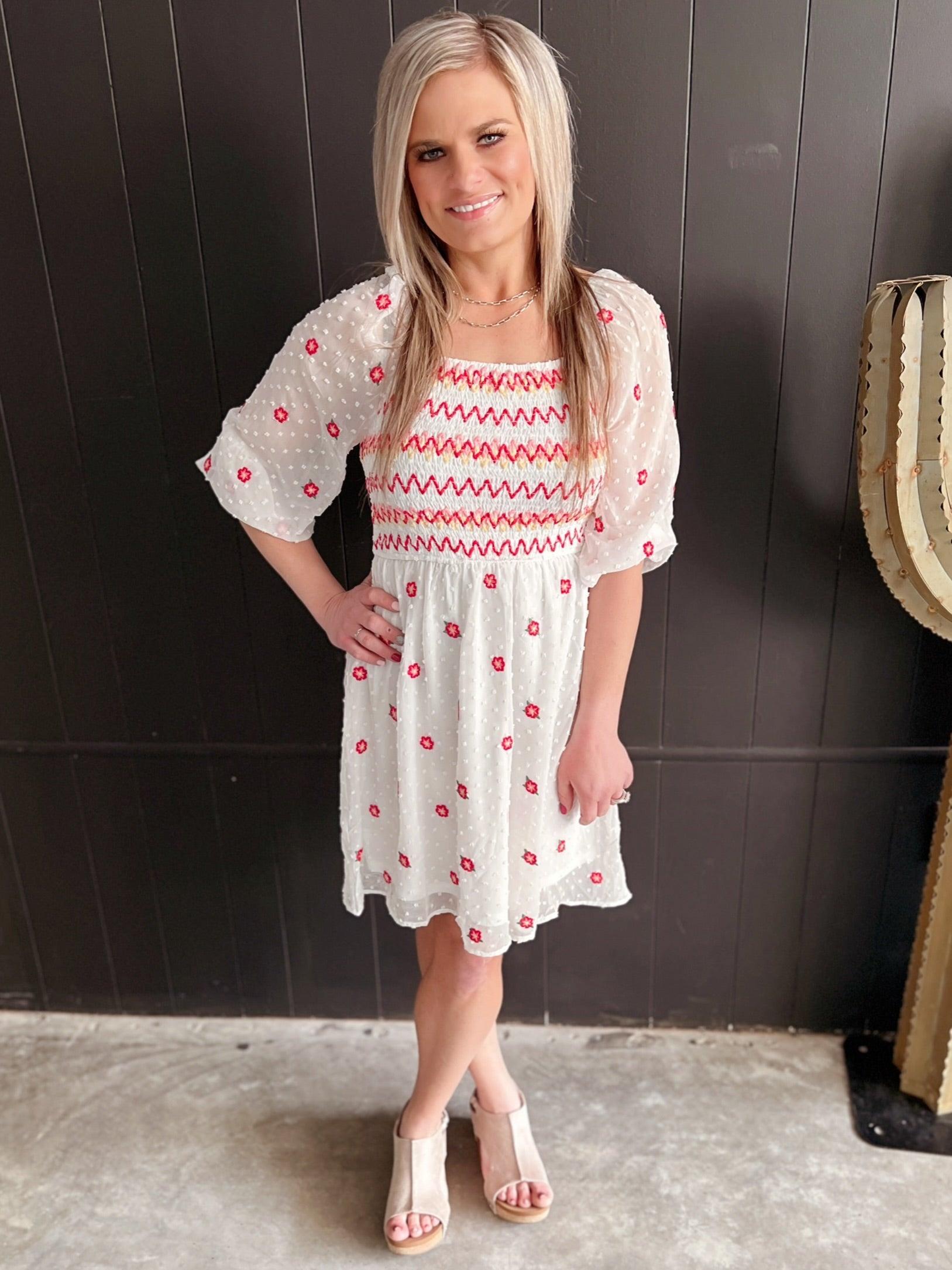 Ivory Floral Embroidered Dress Product Image