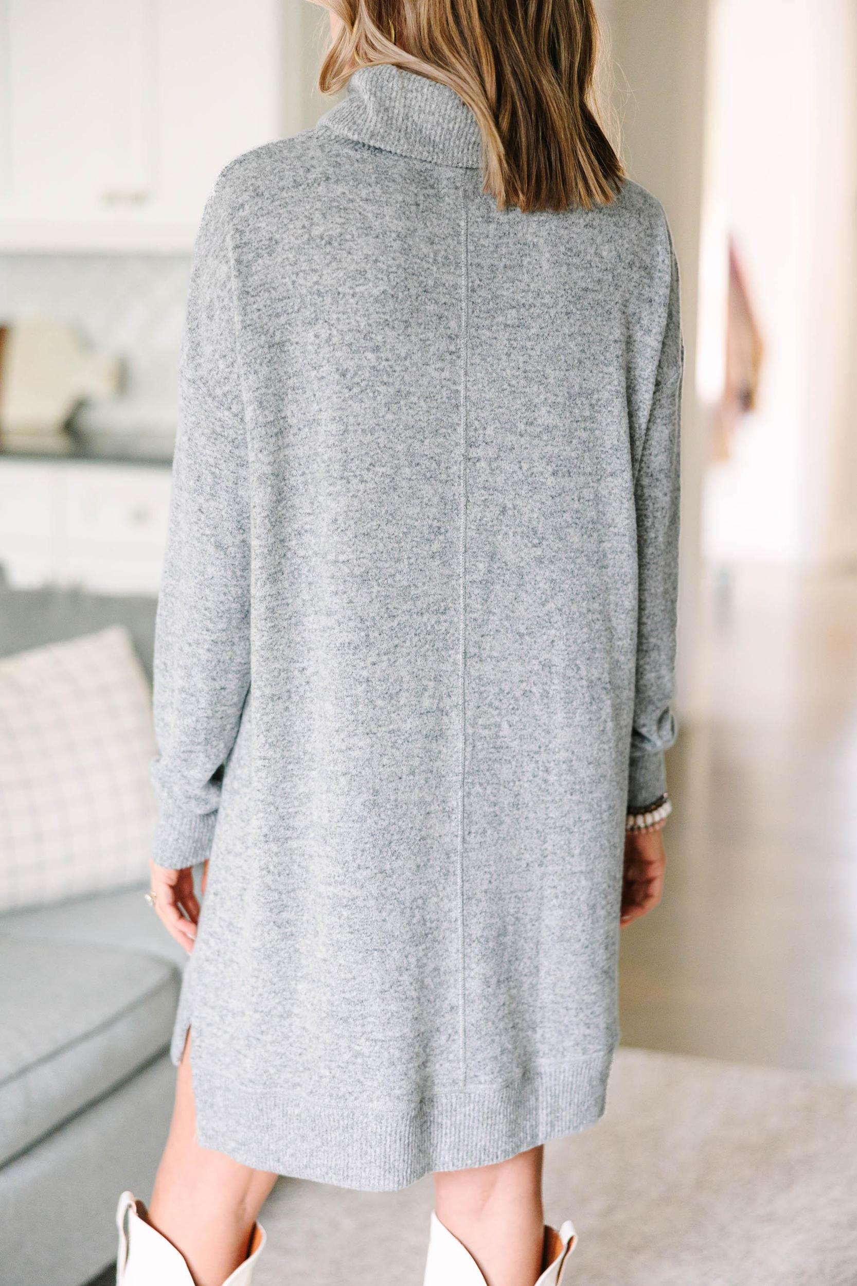 Let's See Heather Grey Cowl Neck Sweater Dress Female Product Image