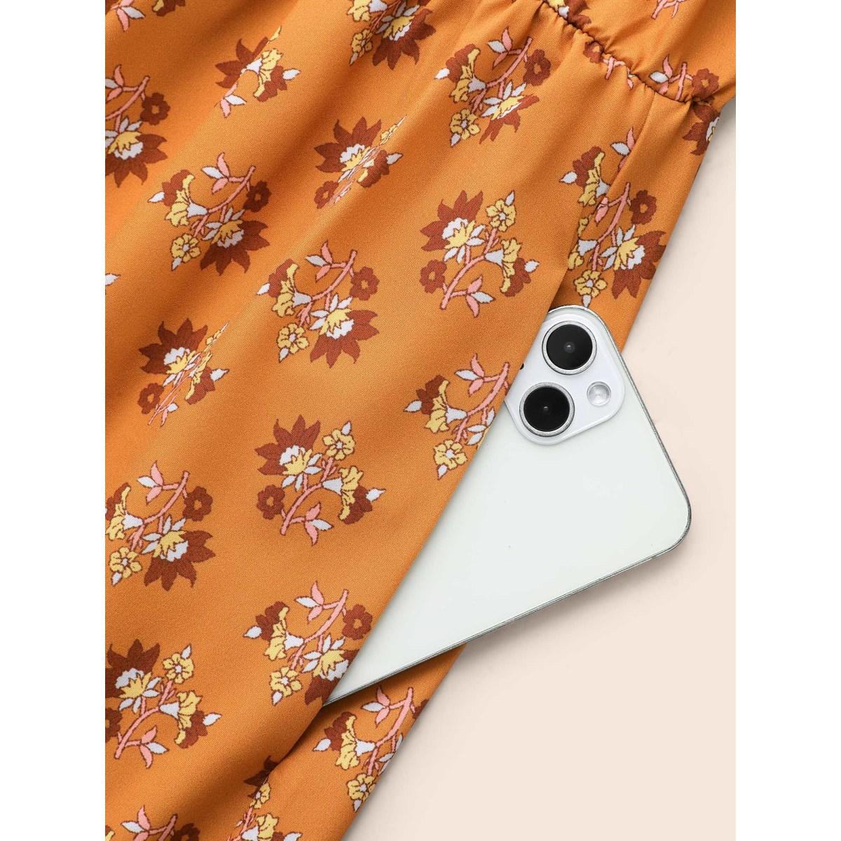 Plus Size Boho Print Tie Knot Midi Dress Turmeric Women Resort Tie knot V-neck Long Sleeve Curvy BloomChic 10/M Product Image