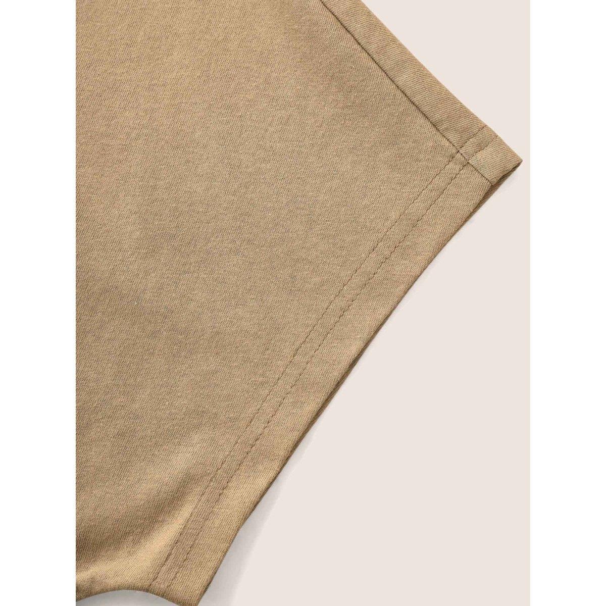 Plus Size Cotton Back Button Detail Dolman Sleeve T-shirt LightBrown Women Casual Button Round Neck Everyday T-shirts BloomChic 22-24/3X Product Image