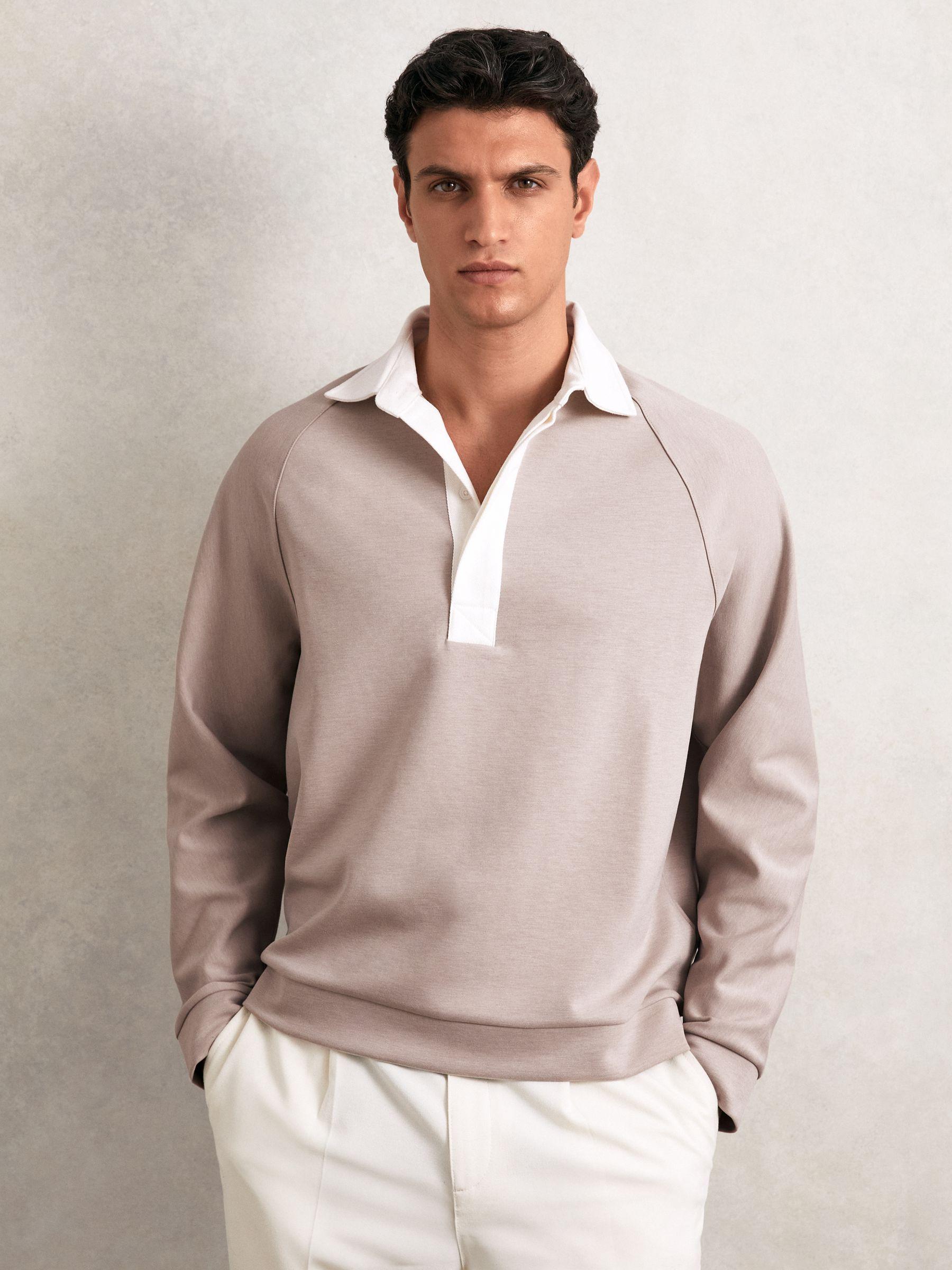 Colour Block Rugby Shirt in Oatmeal/White Product Image