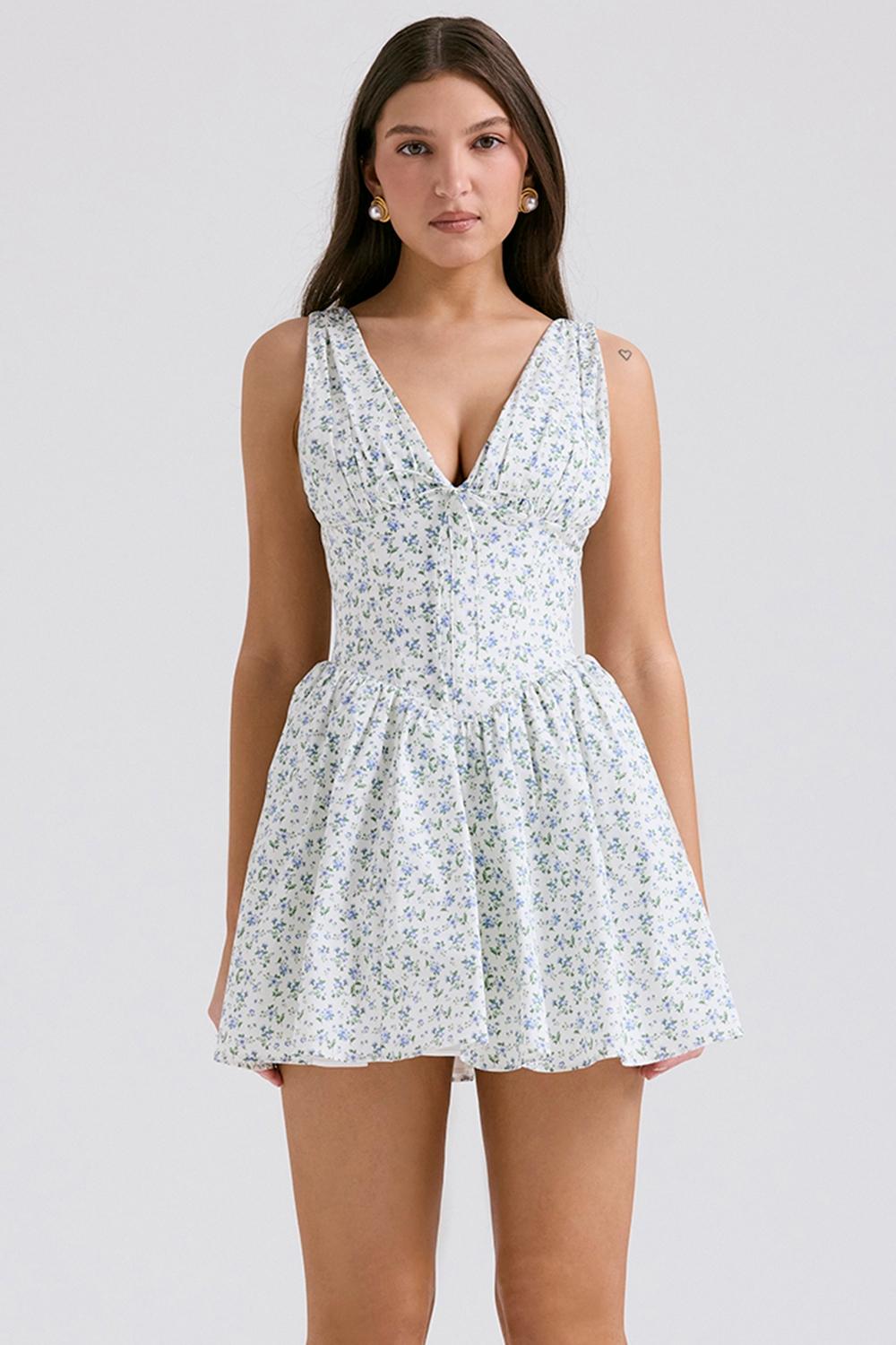 Fabrizia  white bluebell print corset mini dress Product Image