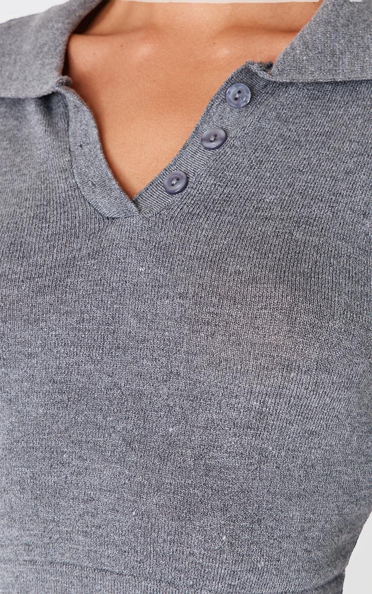 Charcoal Soft Knit Button Up Polo Top Product Image