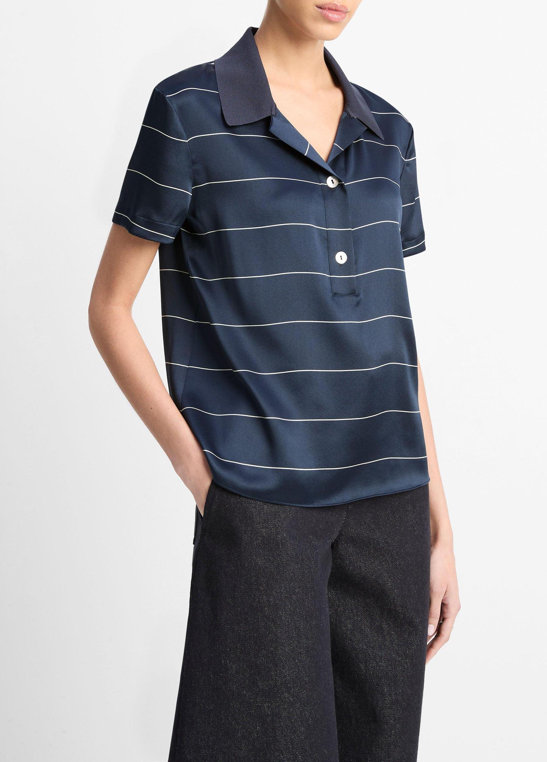 Knit-Collar Striped Silk Polo Shirt Product Image