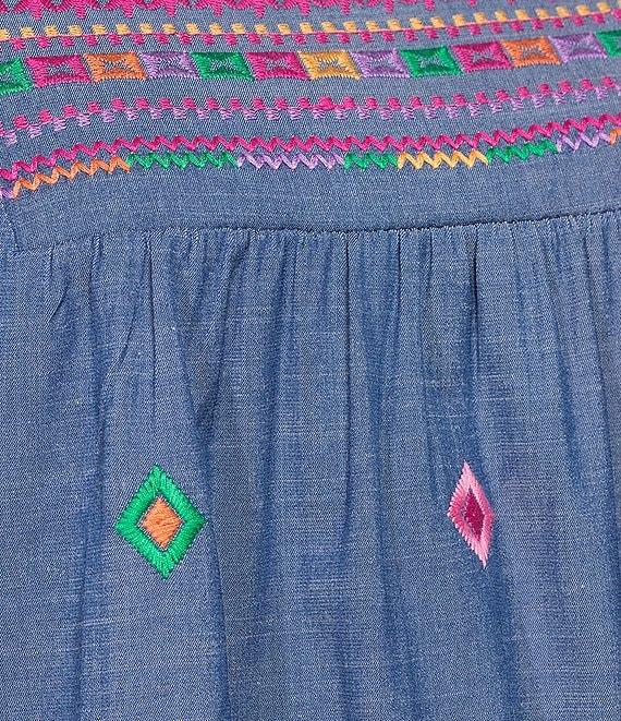 Calessa Petite Size Embroidered Square Neck Short Sleeve Tunic Product Image