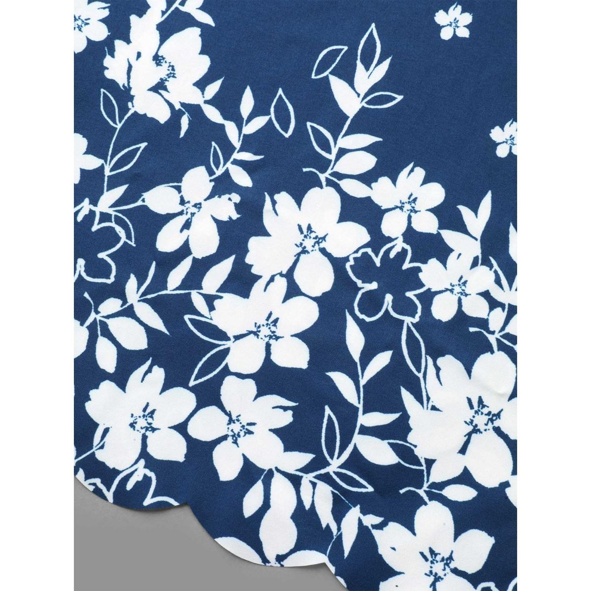 Plus Size Indigo Laser Cut Floral Boho Print Blouse Women Elegant Elbow-length sleeve V-neck Everyday Blouses BloomChic 28/5X Product Image