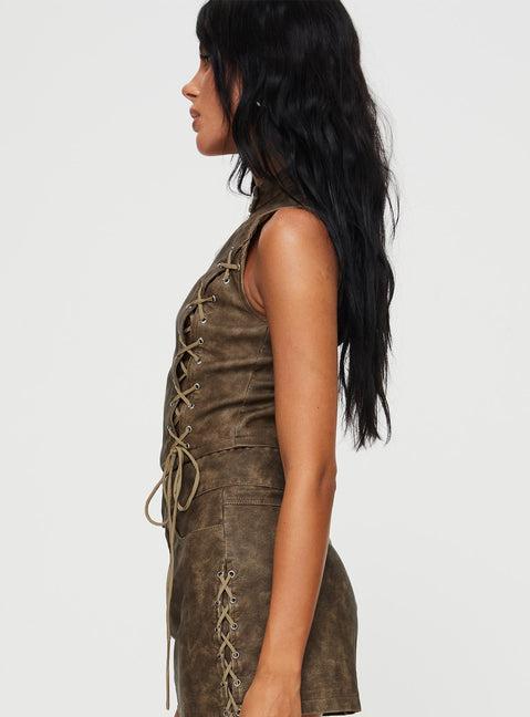 Ceejay Faux Leather Top Brown Product Image