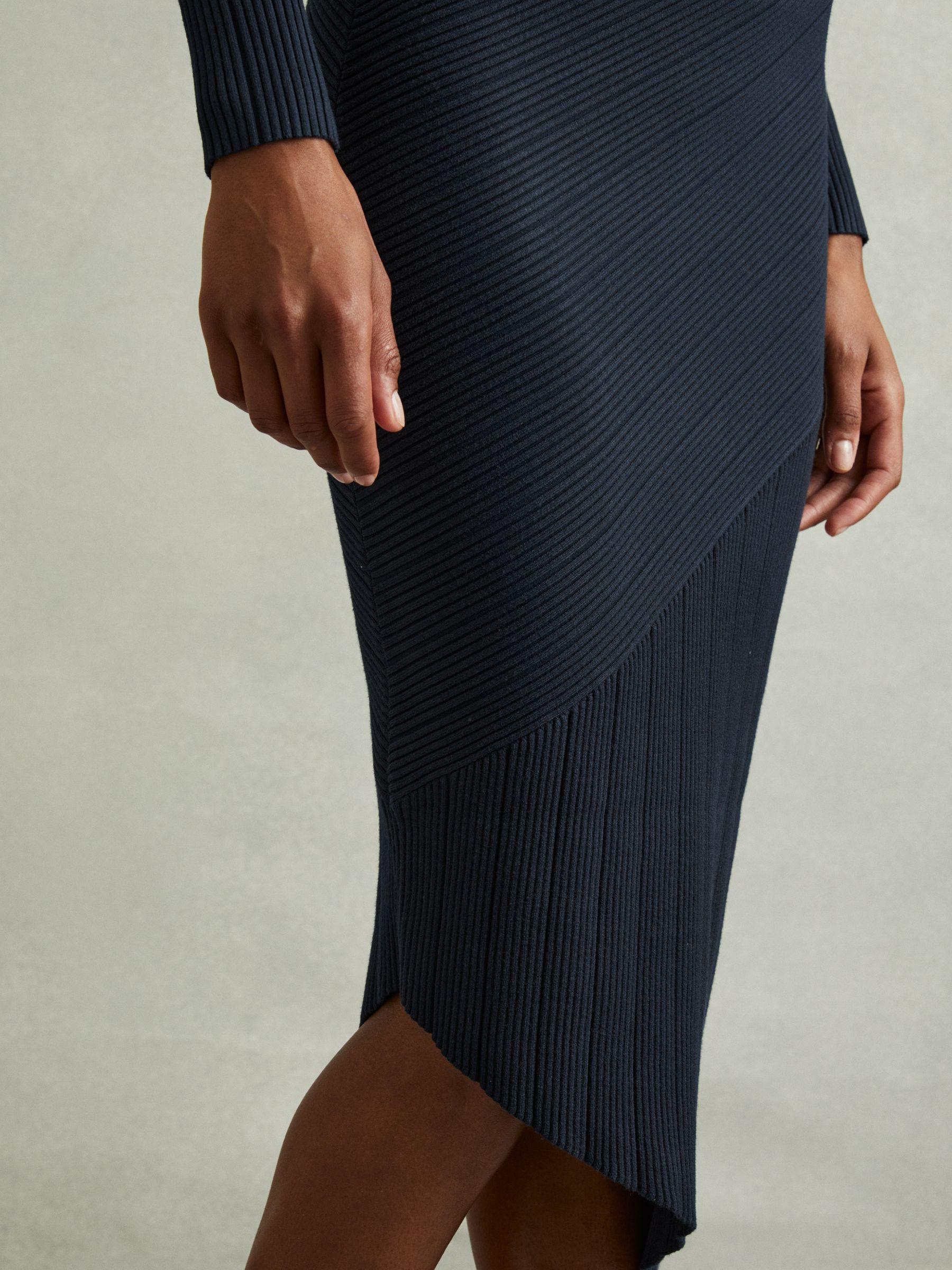 Knitted Colourblock Asymmetric Midi Dress in Teal Product Image