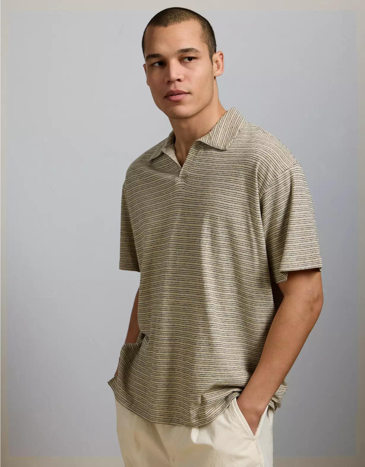 AE77 Premium Linen-Blend Polo Shirt Product Image