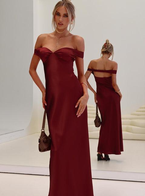 Heartthrobs Off The Shoulder Maxi Dress Red Product Image