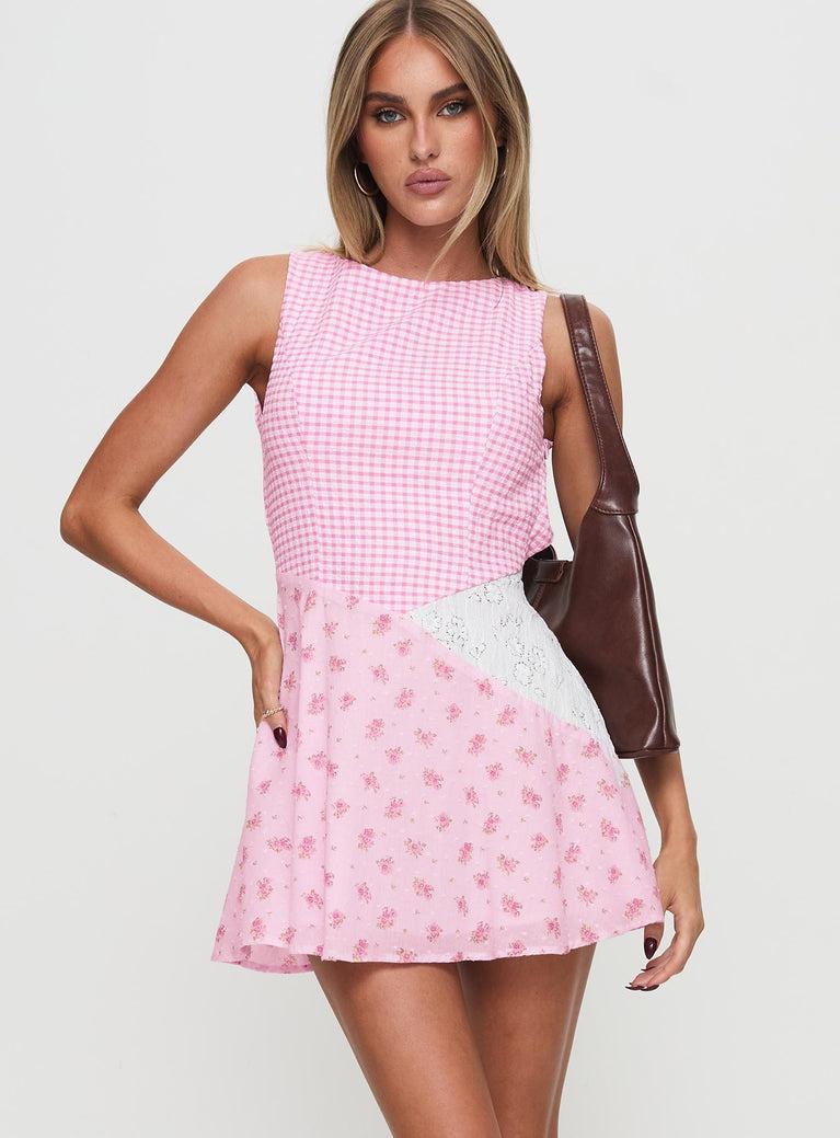 Kandie Patchwork Mini Dress Pink Multi Petite Product Image