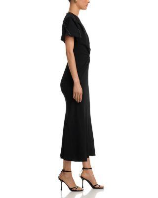 V Neck Gathered Front Midi Dress Product Image