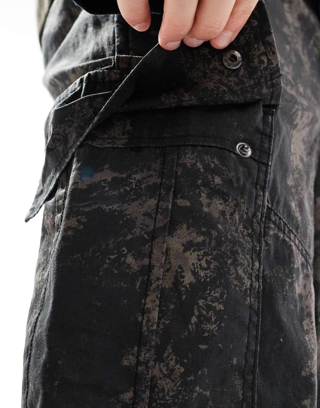 River Island baggy cargo pants in dark camo Product Image