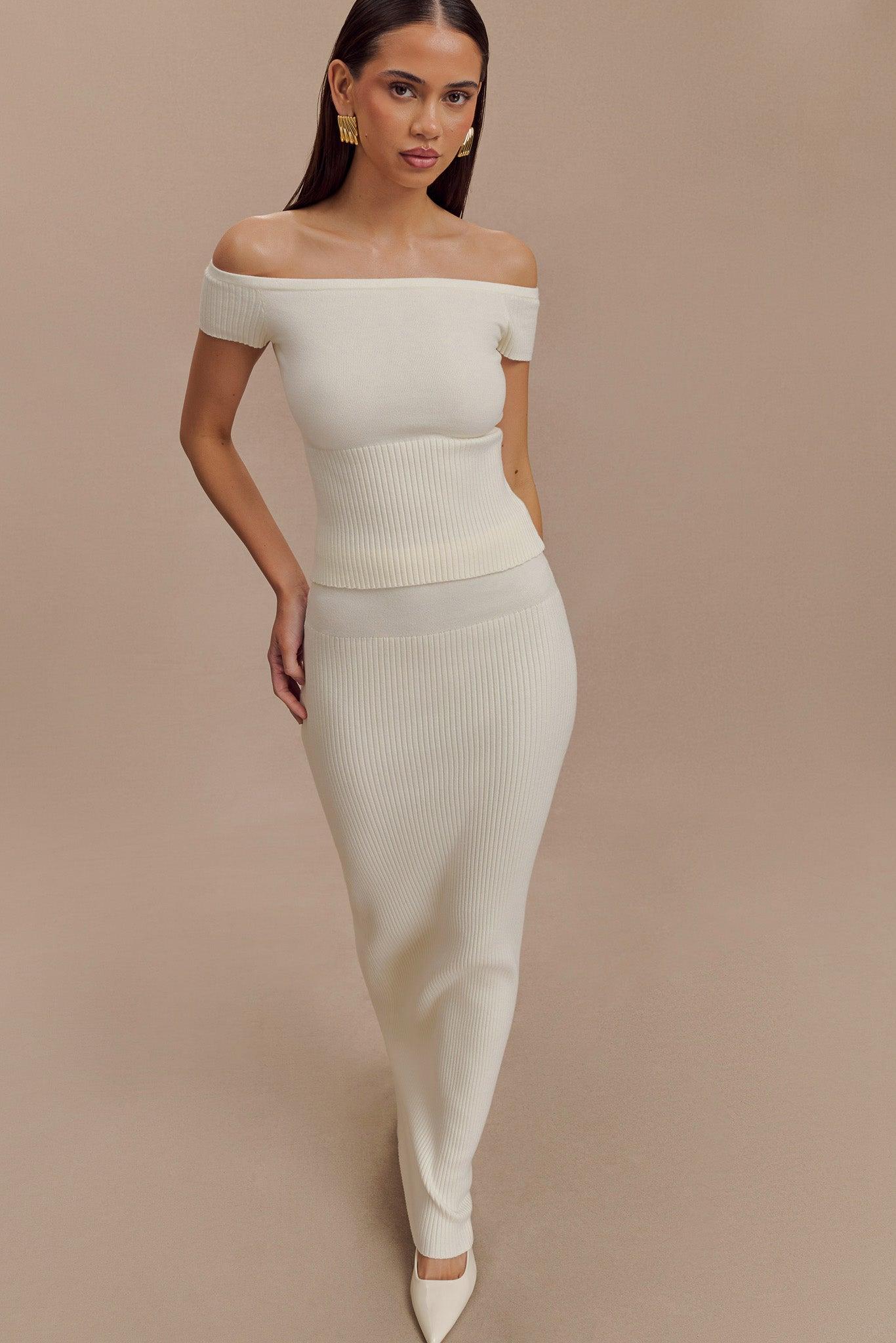 Mathilde Ribbed Knit Maxi Skirt - Ivory Product Image