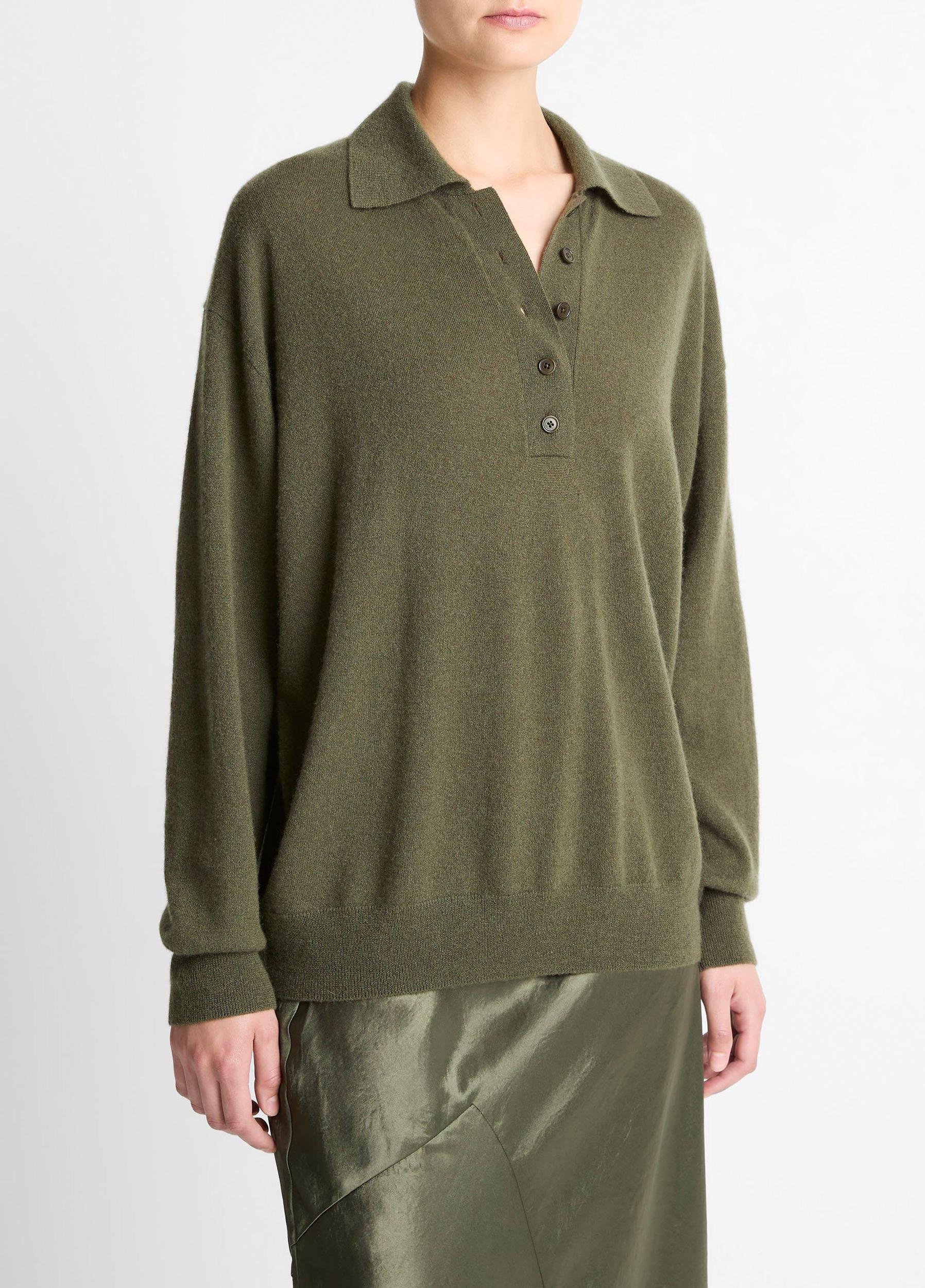 Cashmere-Silk Wide-Placket Polo Sweater Product Image