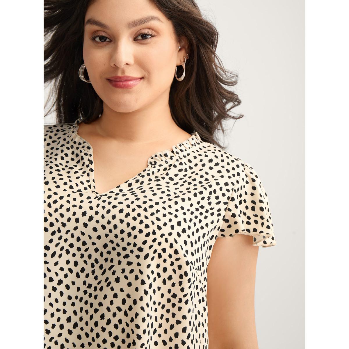 Plus Size Apricot Leopard Print Ruffled Sleeve Blouse Women Cap Sleeve Notched collar Office Blouses BloomChic 22-24/3X Product Image