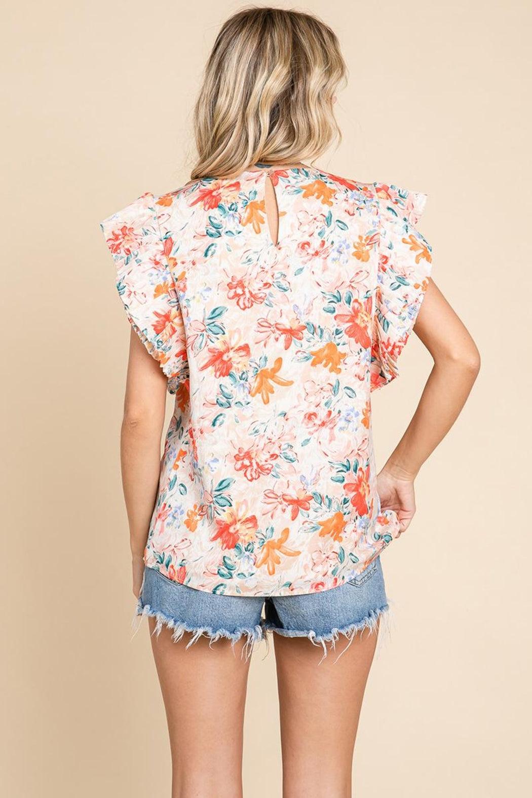 Self Double Layered Floral Ruffled Tops Product Image