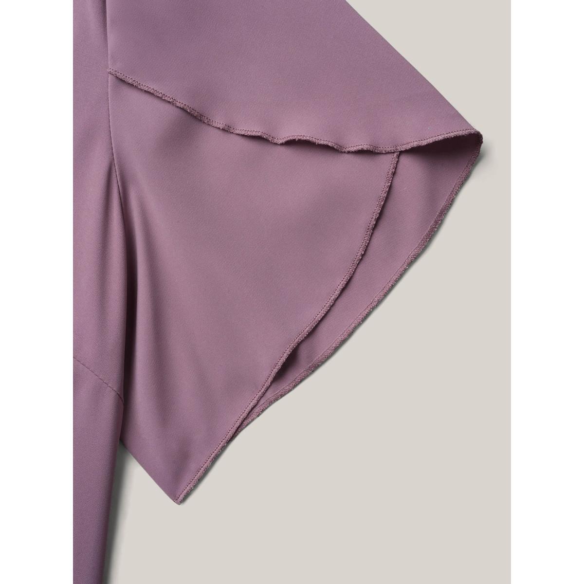 Plus Size Lilac Lace V-Neck Petal Sleeve Shirt Women Elegant Short sleeve V-neck Everyday Blouses BloomChic 22-24/3X Product Image