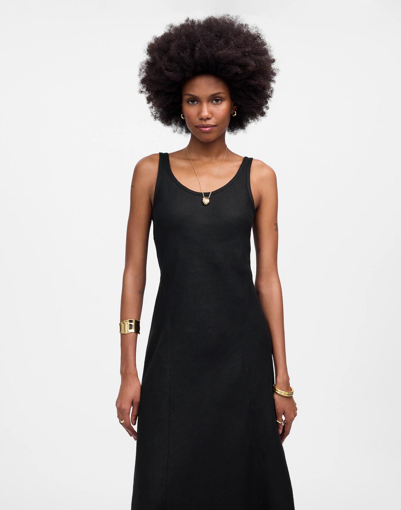 Scoopneck Sleeveless Midi Dress in 100% Linen Product Image