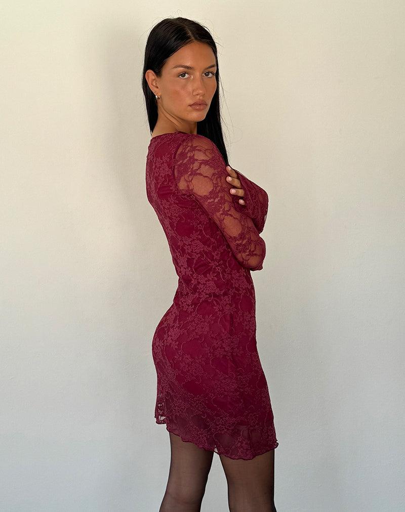 Sevila Long Sleeve Mini Dress Lace Burgundy Female Product Image