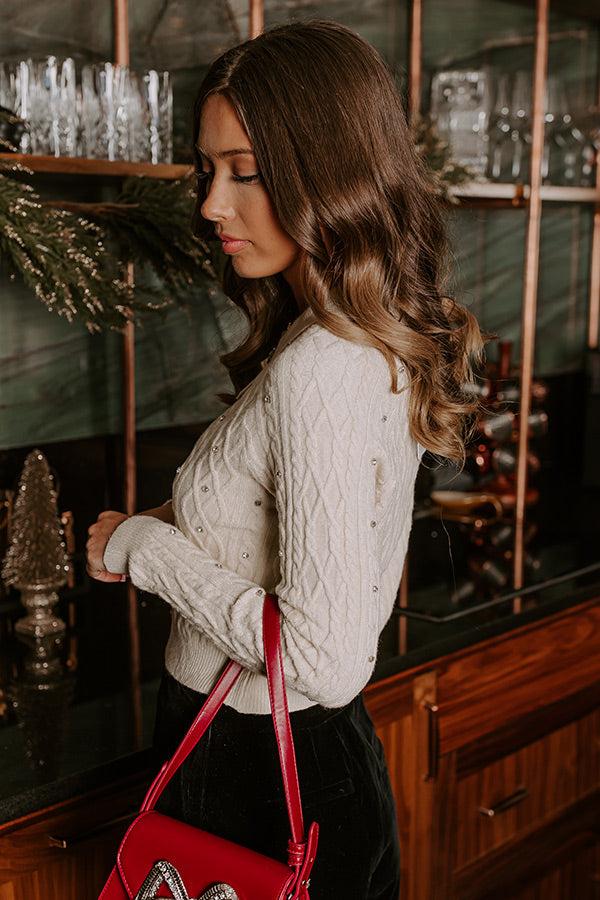 Kind Smile Cable Knit Embellished Cardigan in Cream Product Image