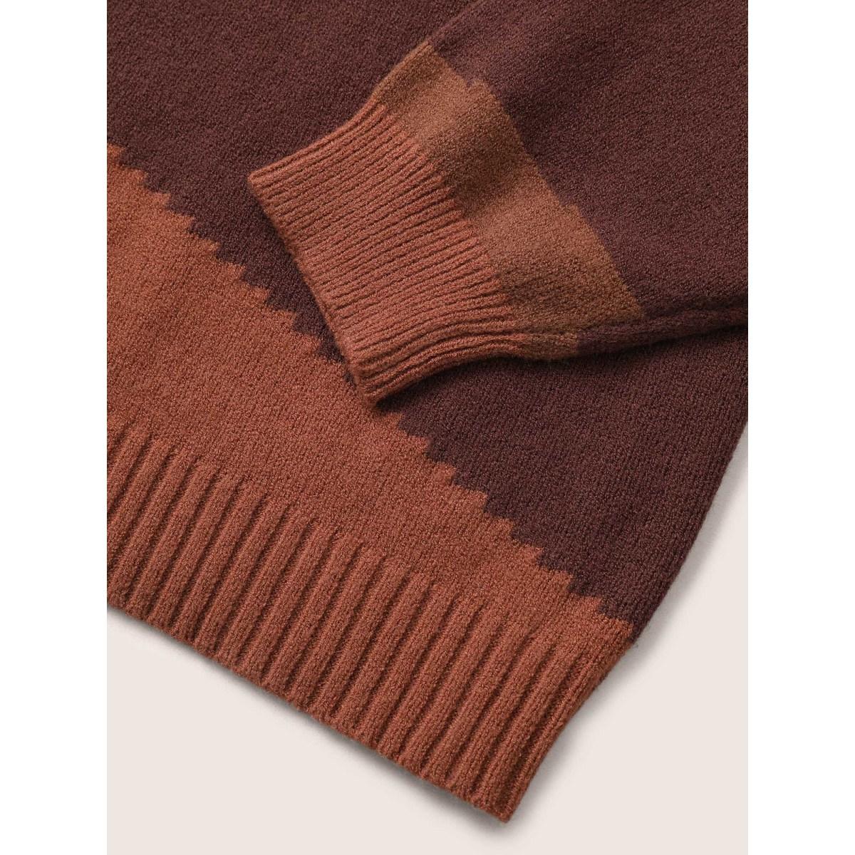 Plus Size Supersoft Essentials Colorblock Contrast Drop Shoulder Pullover Rust Women Casual Long Sleeve Round Neck Everyday Pullovers BloomChic 26/4X Product Image