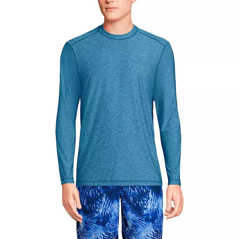 Mens Lands End Long Sleeve UPF 50 Swim Tee Tea Leaf Grey Product Image