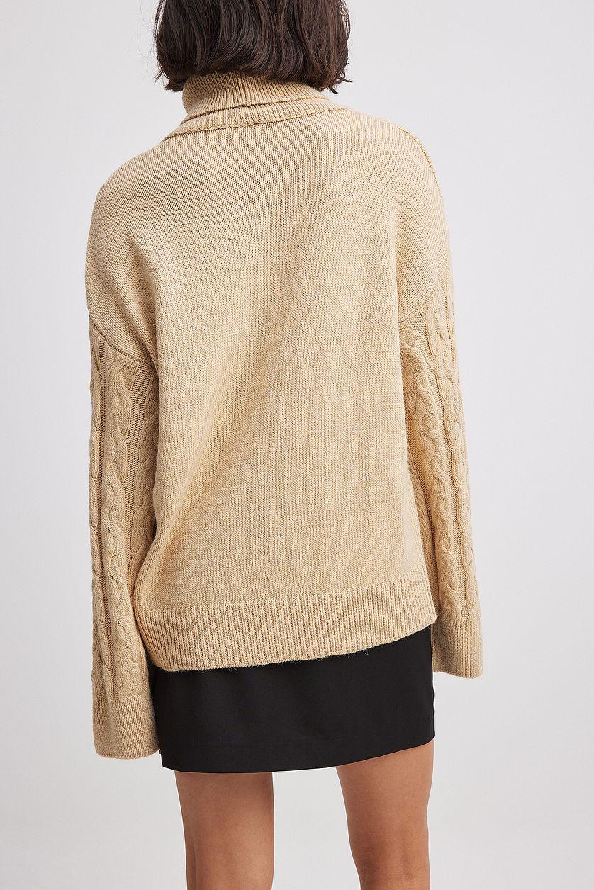 Turtle Neck Knitted Cable Sweater Product Image