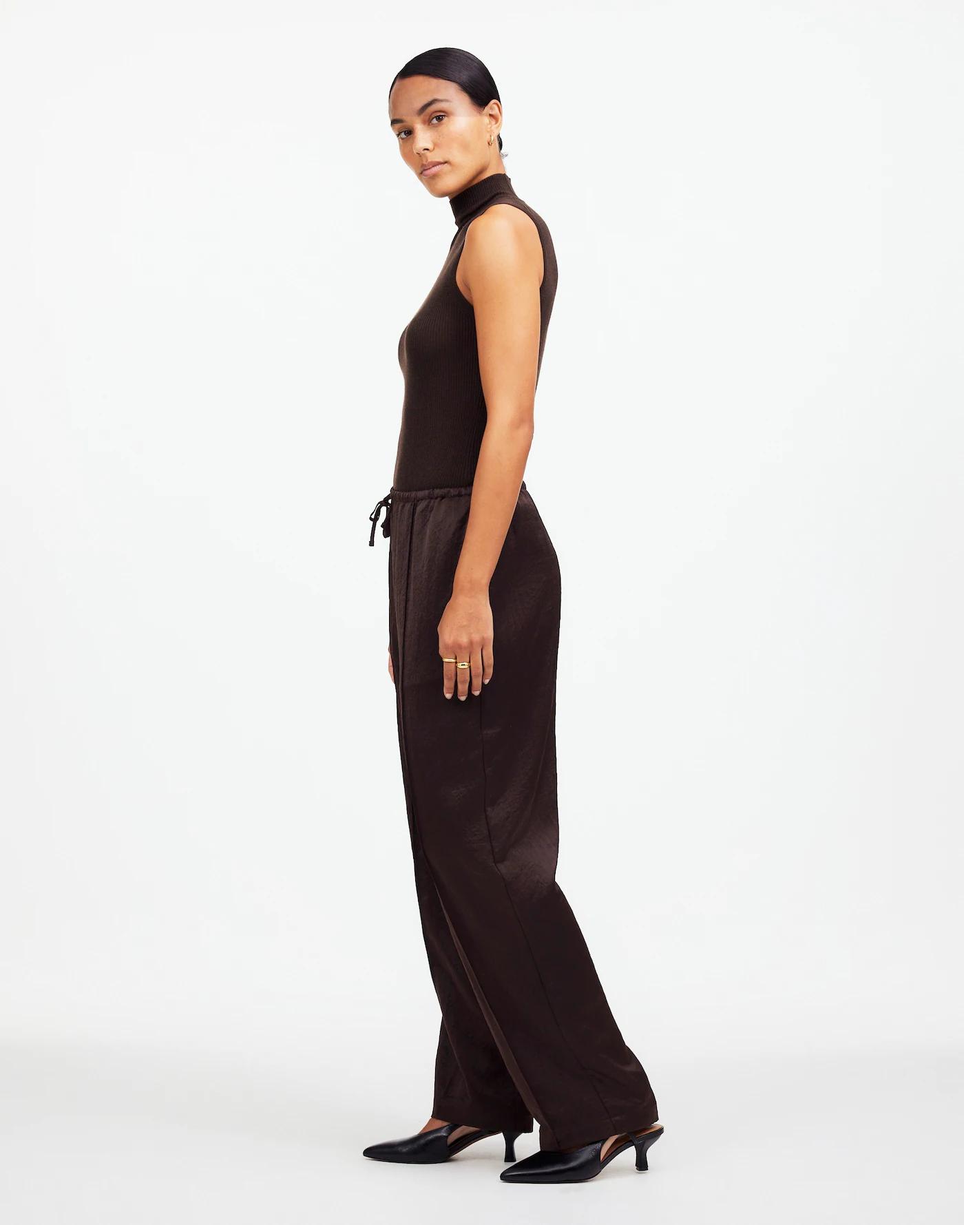 Pintucked Slim Pull-On Pants in Satin Product Image