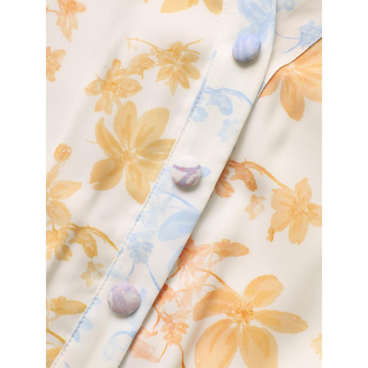 Plus Size Multicolor Ombre Floral Print Notched Collar Blouse Women Elegant Short sleeve Notched collar Everyday Blouses BloomChic 18-20/2X Product Image