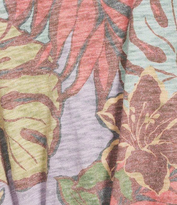 Democracy Floral Scoop Neck Short Roll Cuff Sleeve Knit Top Product Image