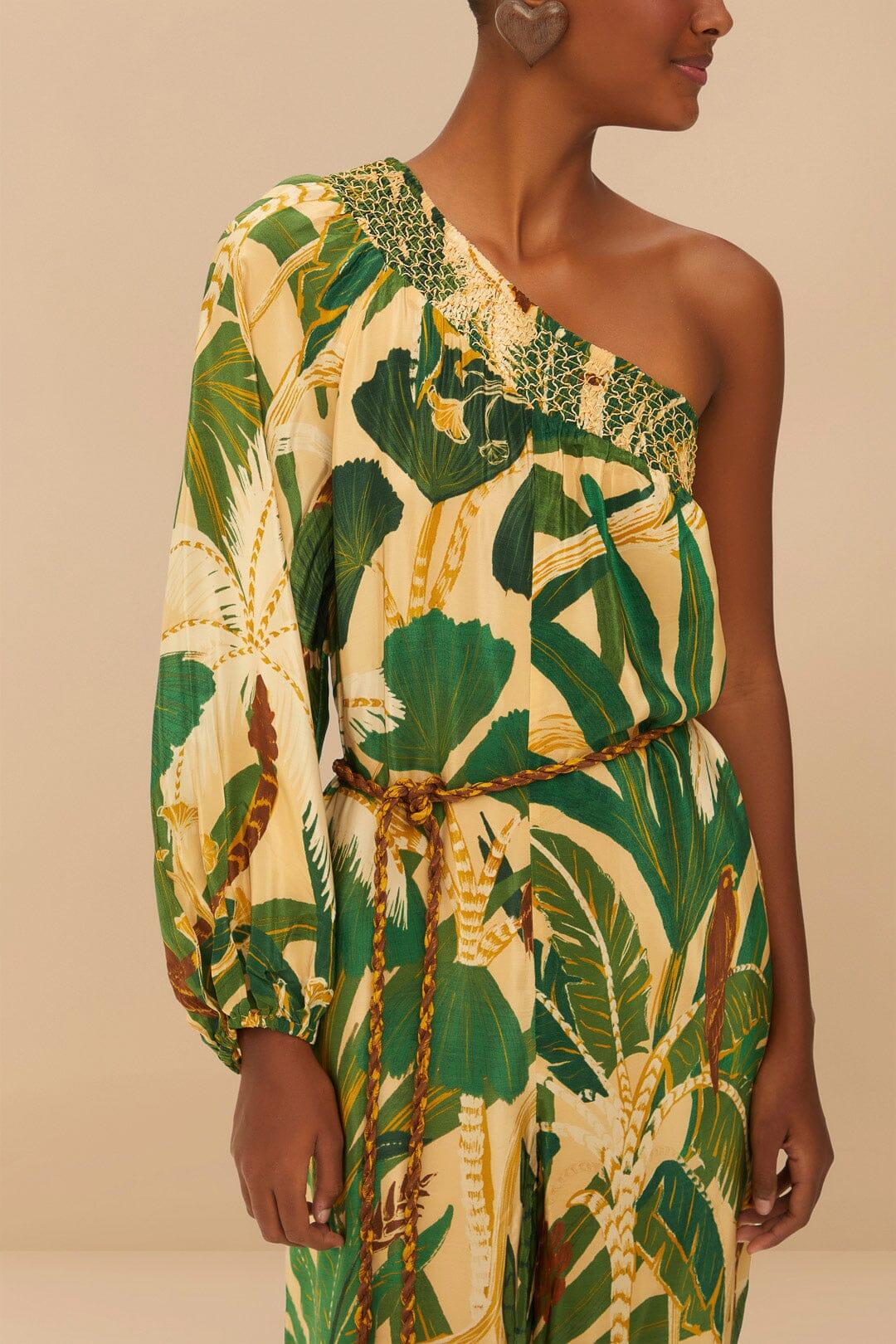 Beige Tropical Isla One-Shoulder Jumpsuit Product Image