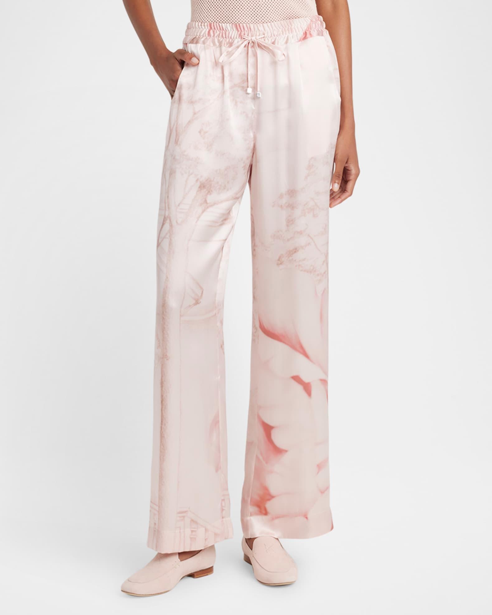 Wide-Leg Silk Drawstring Pants Product Image