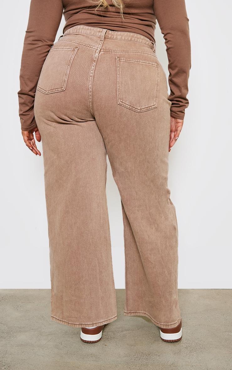 Plus Brown Washed Boyfriend Low Rise Jeans Product Image