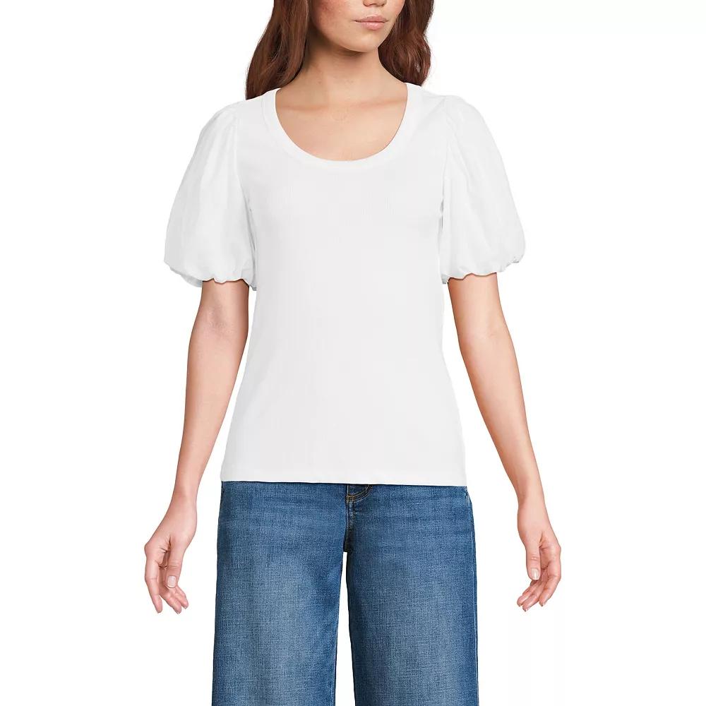 Petite Lands' End Drapey Rib Puff Sleeve Scoopneck Top, Women's,  Product Image