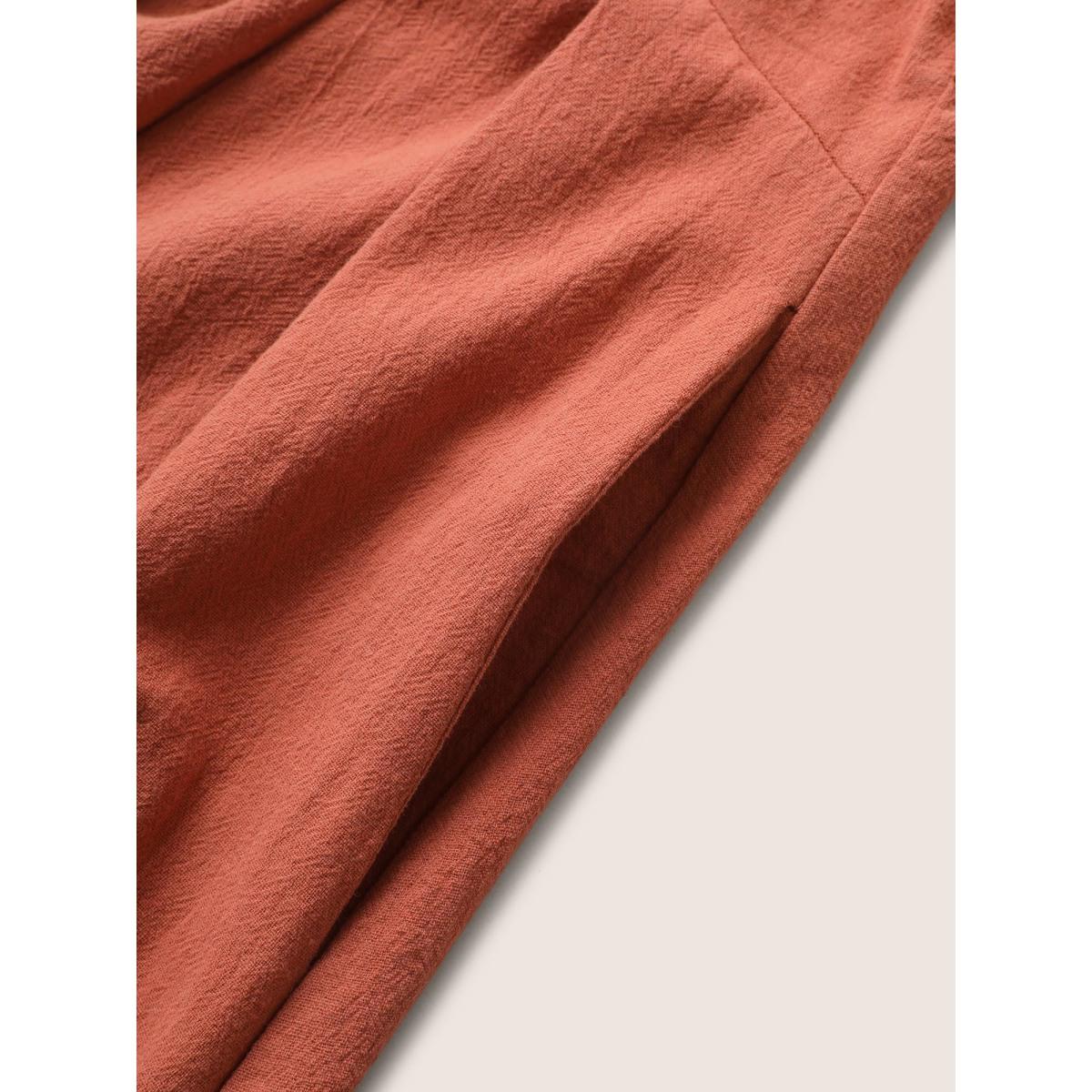 Plus Size Solid Flounce Sleeve Plicated Detail A Line Dress Rust Women Resort Non V-neck Cap Sleeve Curvy BloomChic 26/4X Product Image