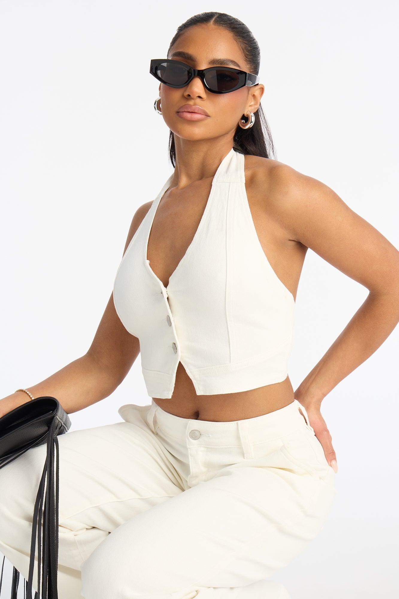 Delusional Denim Halter Top - White Female Product Image
