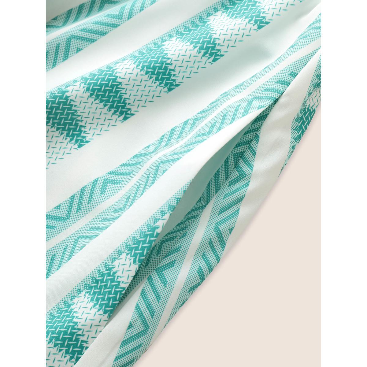 Plus Size Bandana Striped Overlap Collar Flutter Hem Dress Turquoise Women Resort Ruffles Overlap Collar Short sleeve Curvy BloomChic 28/5X Product Image