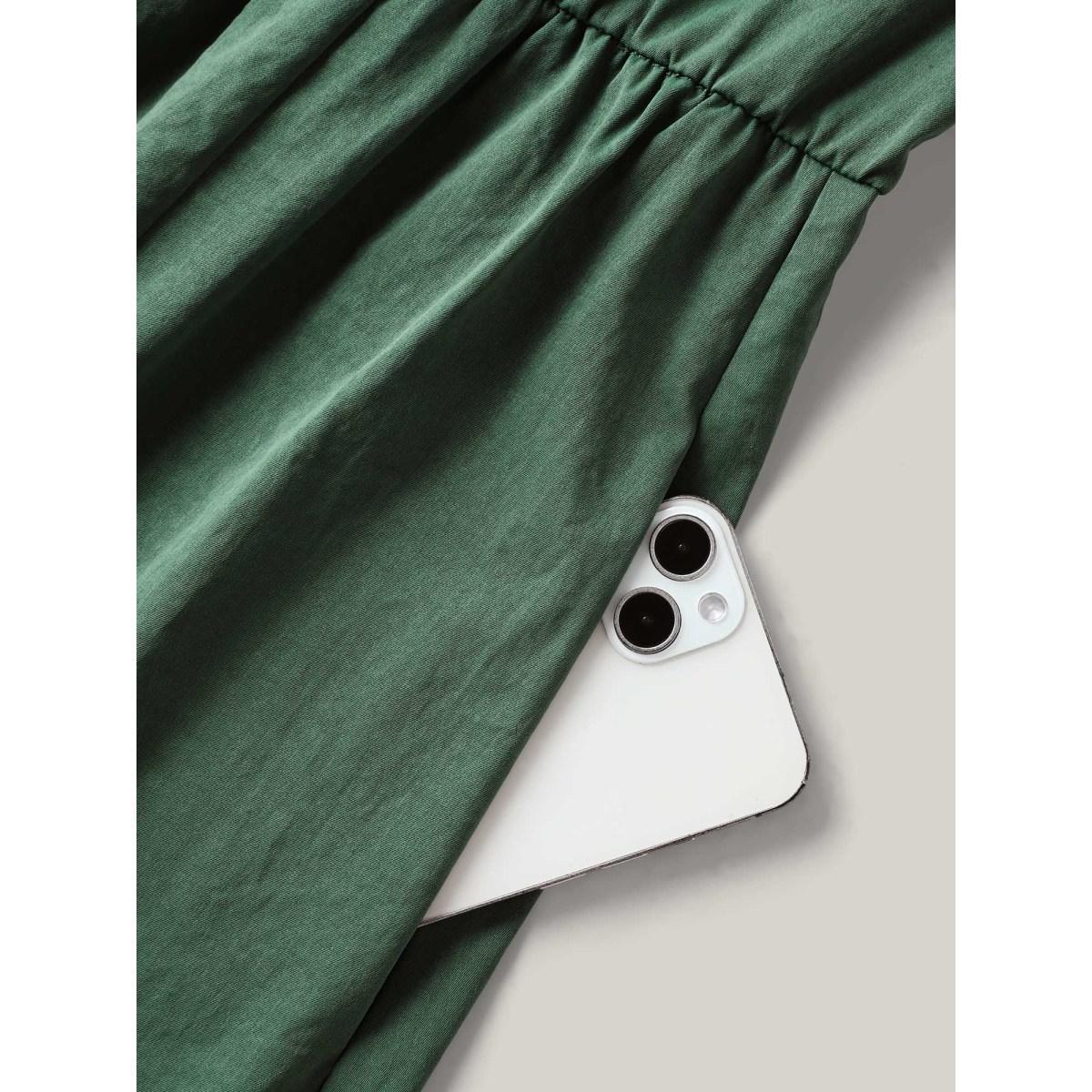 Plus Size Ruched Cinched-Waist Shirt Dress Emerald Women Shirt collar Sleeveless Curvy BloomChic 28/5X Product Image