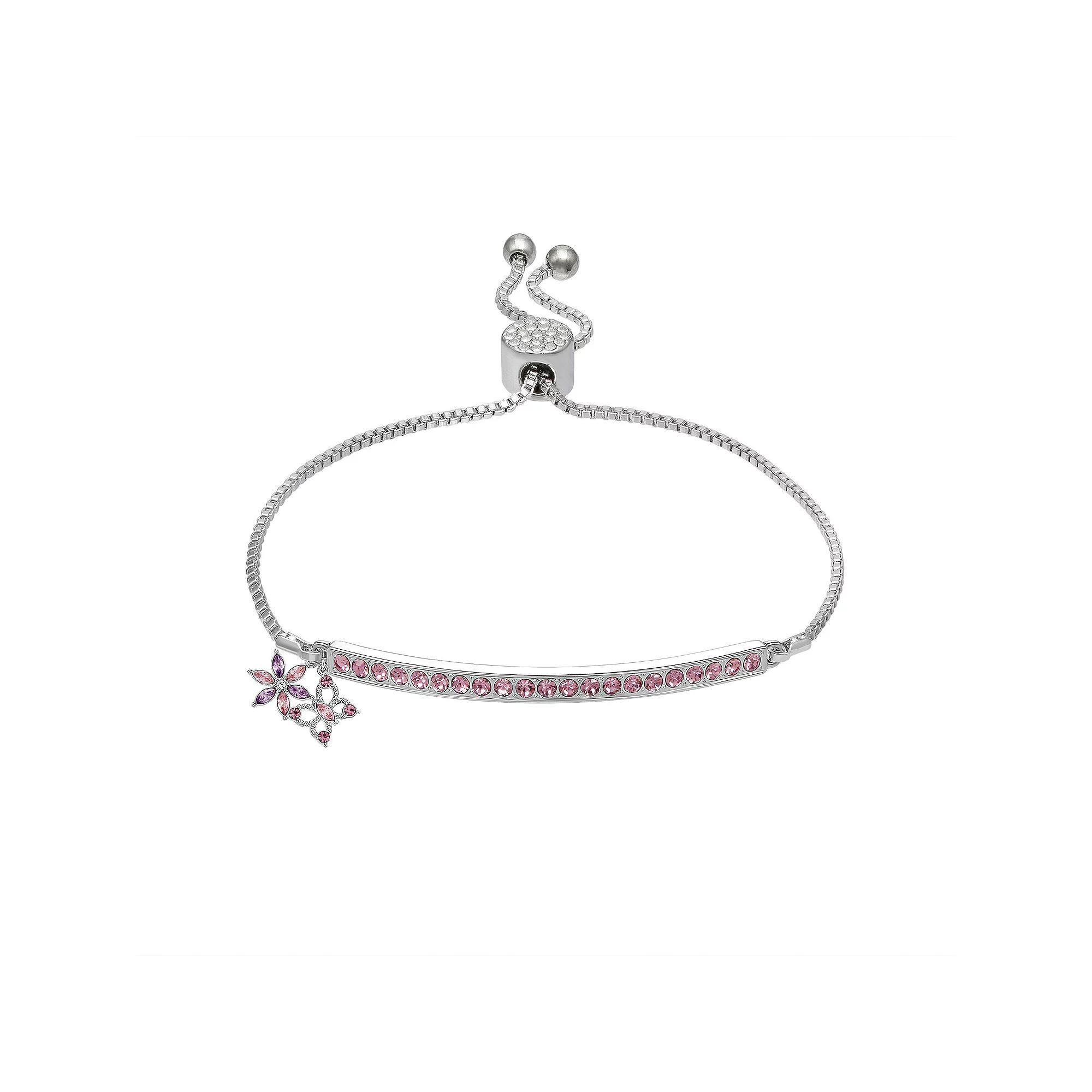 Brilliance Purple Crystal Butterfly Charm Adjustable Bracelet, Women's, Size: 7/8", Silver Tone Product Image