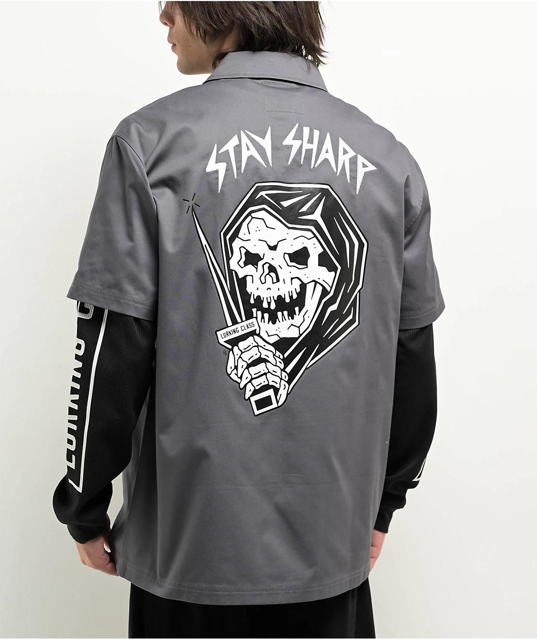 Lurking Class by Sketchy Tank Stay Sharp Charcoal 2fer Long Sleeve Zip Work Shirt Product Image