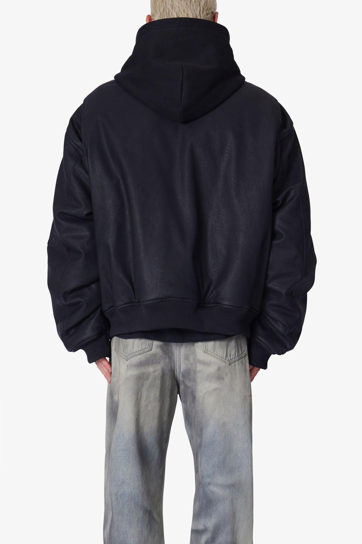 Oversized Hooded Bomber Jacket - Black Product Image