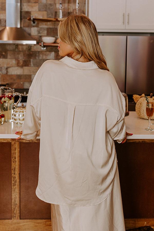 Elite Elegance Satin Button Up In Cream Curves Product Image