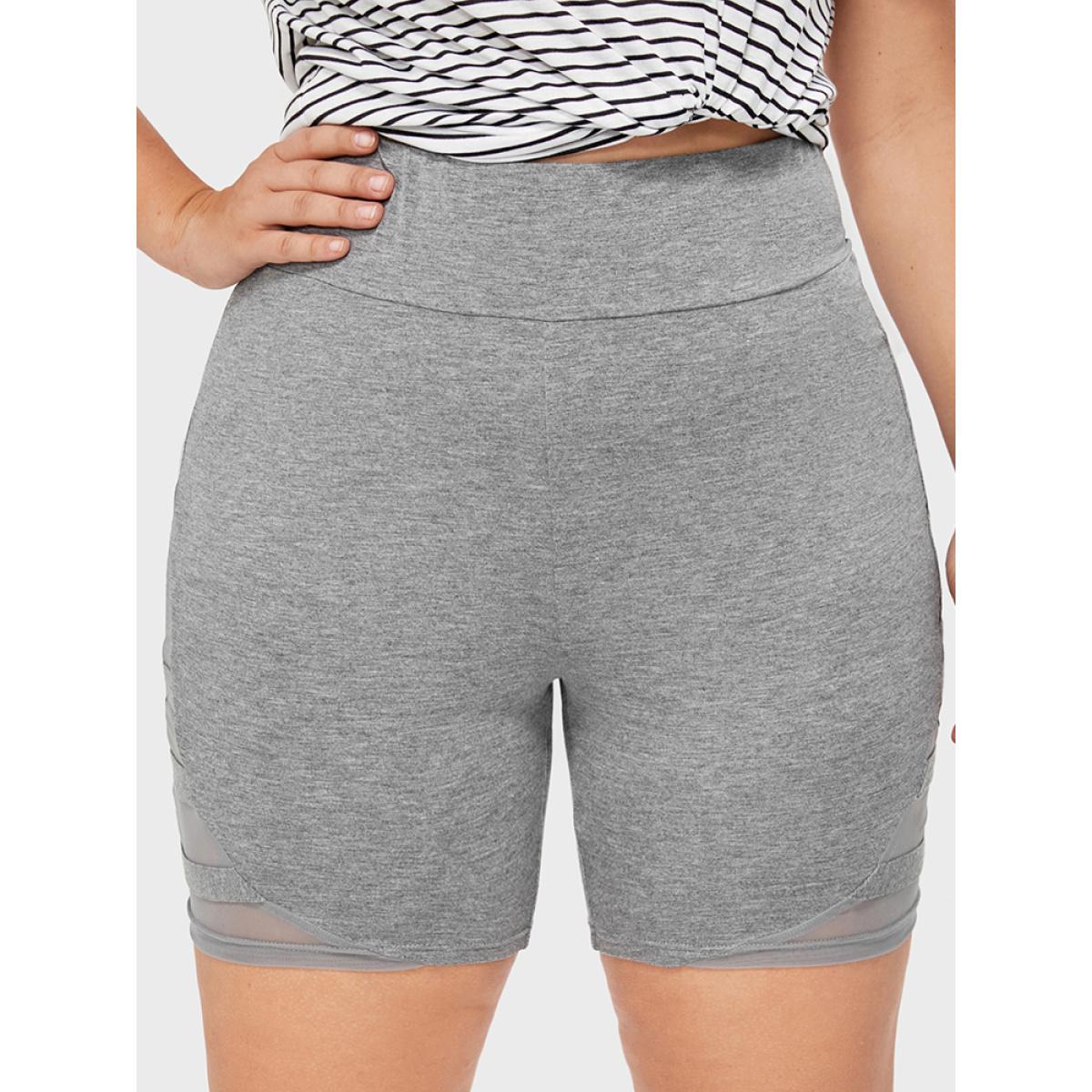 Plus Size Solid Wideband Waist Mesh Patchwork Shorts Women DarkGray Casual See through Skinny Dailywear Shorts BloomChic 30/6X Product Image